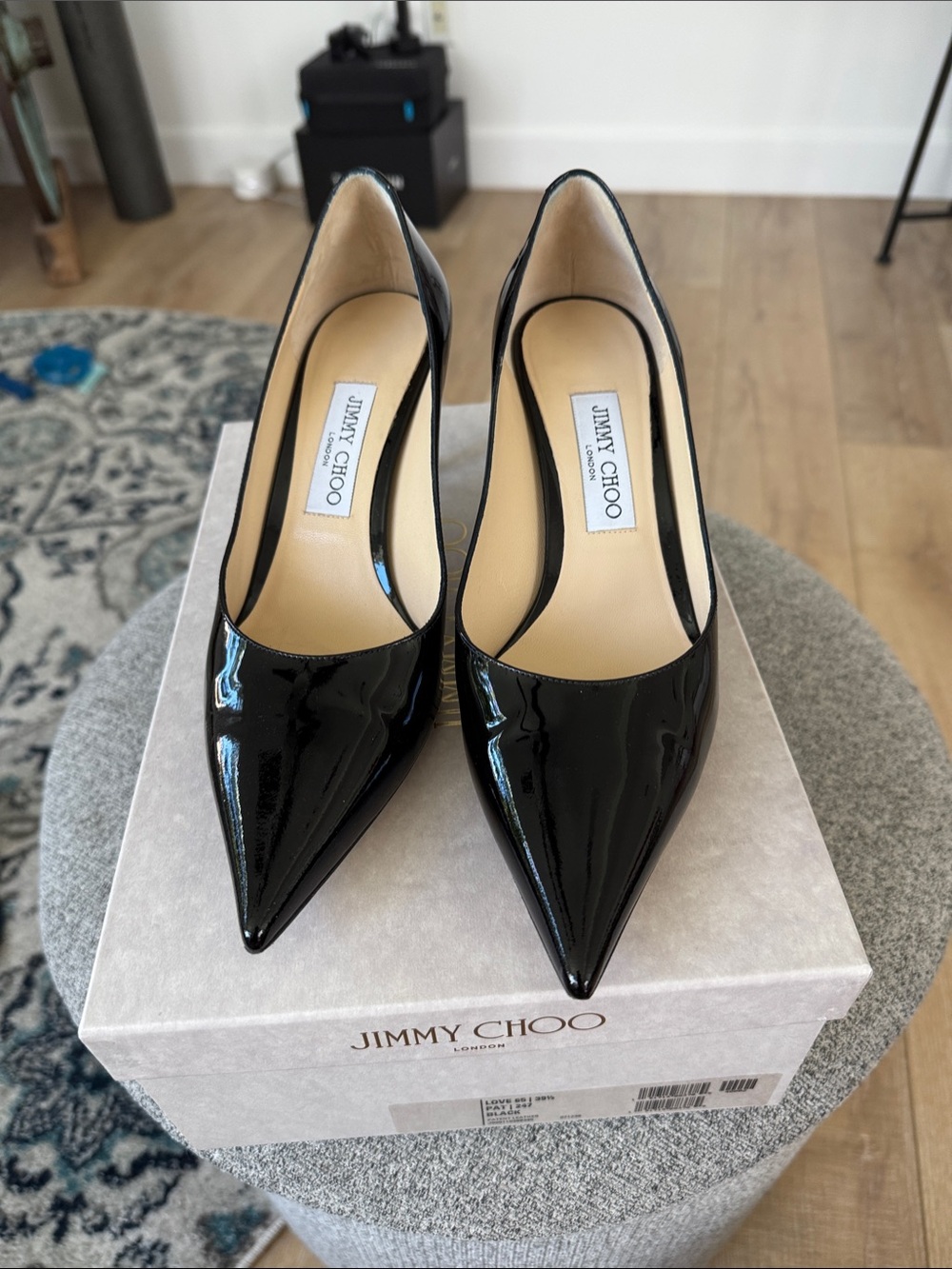 Jimmy Choo Love 65 Black Patent Pointed Pumps. Worn 1 time. In perfect condition